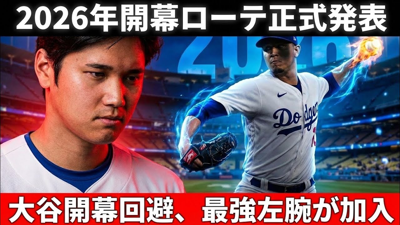 ドジャースが2026年開幕の先発ローテと7人の救援投手陣を発表! 先発8人が確定、MLB最強の左腕がド軍加入!大谷、開幕登板回避!春季キャンプ前に緊急検査