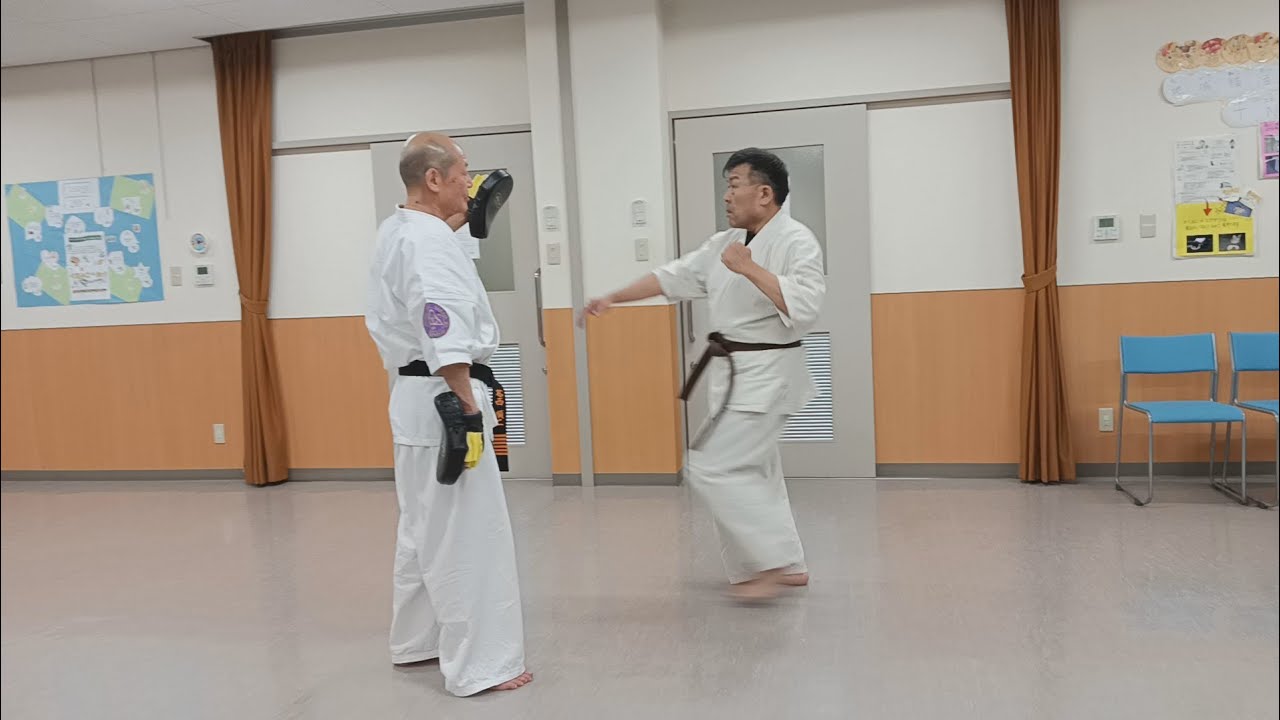 左右の追い突きをミットに打つわし…。