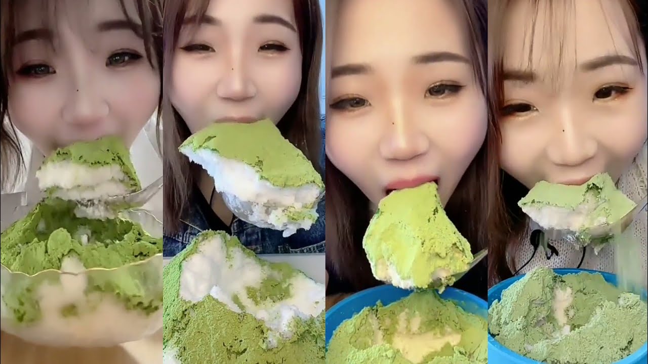 ASMR her powder Crunchy with matcha/ Shaved ice / big bites eating