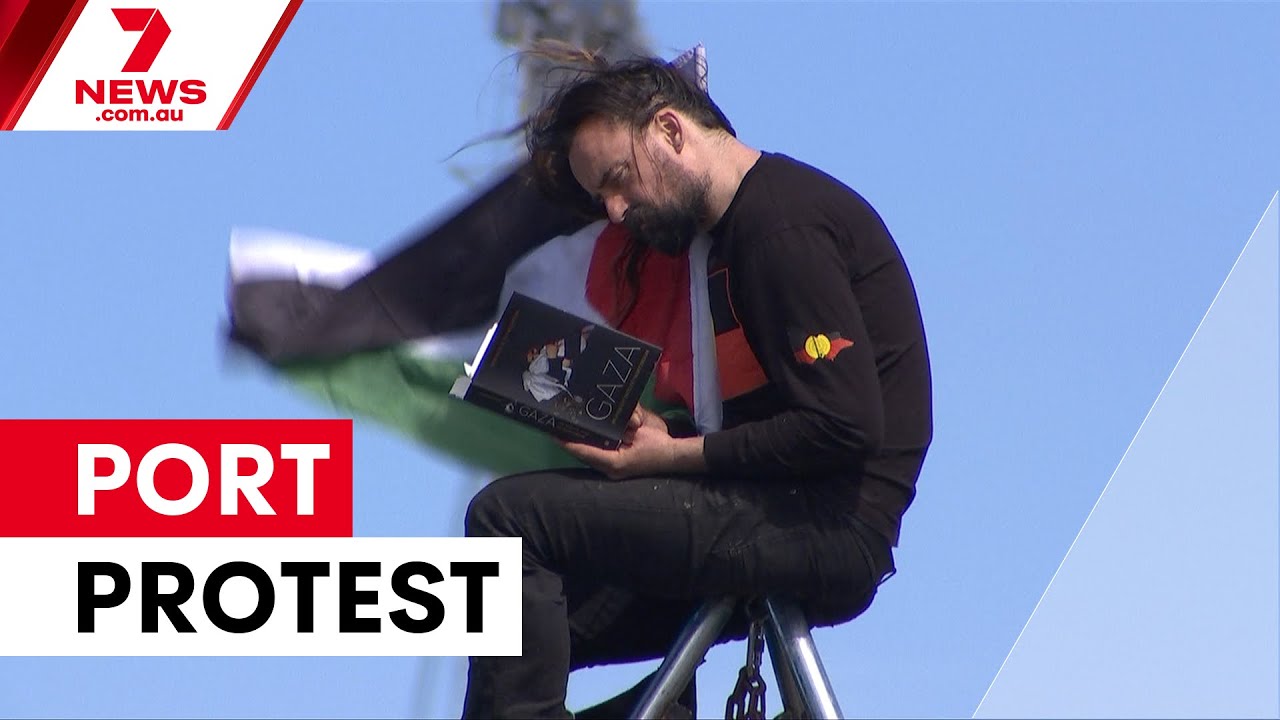 Pro-Palestinian protesters blockade Webb Dock | 7NEWS
