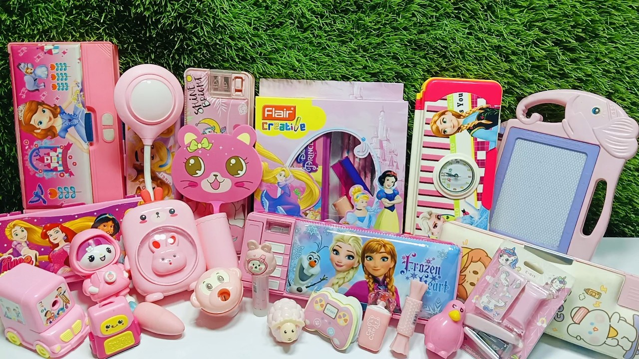 Girls special pink color stationery collection-  Disney princess pencil box, pen stand, eraser pack