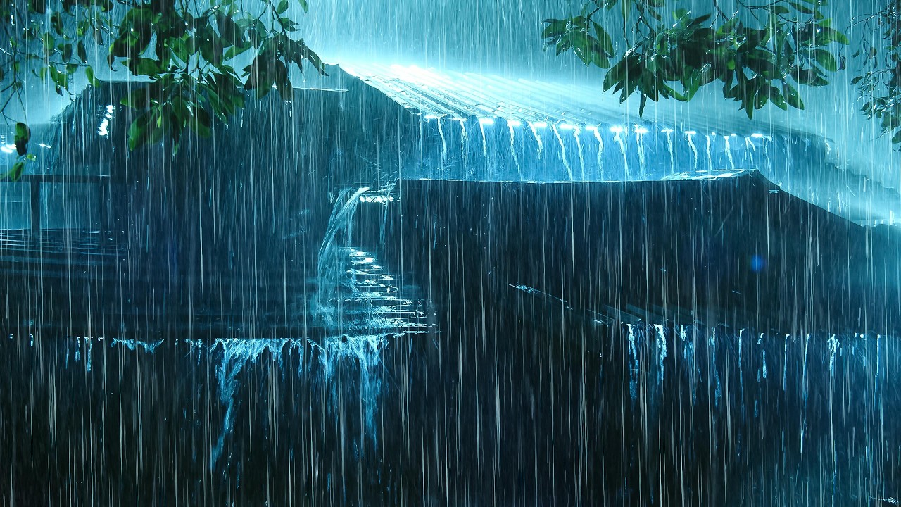 Rainy Night Put You Sleep INSTANTLY | Heavy Rainfall on Tin Top & Might Thunder