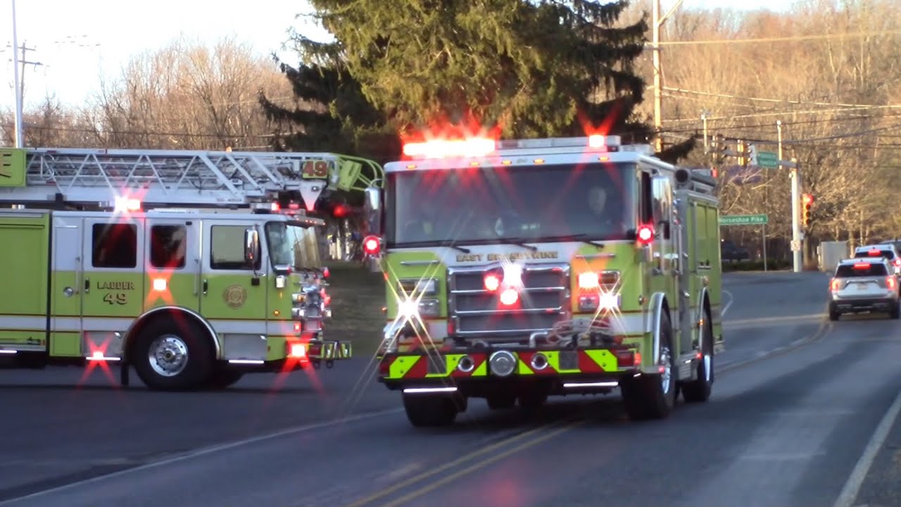 East Brandywine Fire Company Engine 49-2 Ladder 49 and Chief 49 Responding to a Fire Alarm