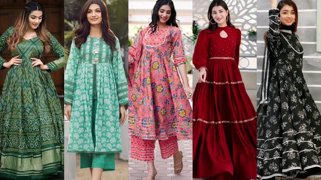 long maxi design for girls 2025 l printed winter long frock dresses | simple and unique frock design