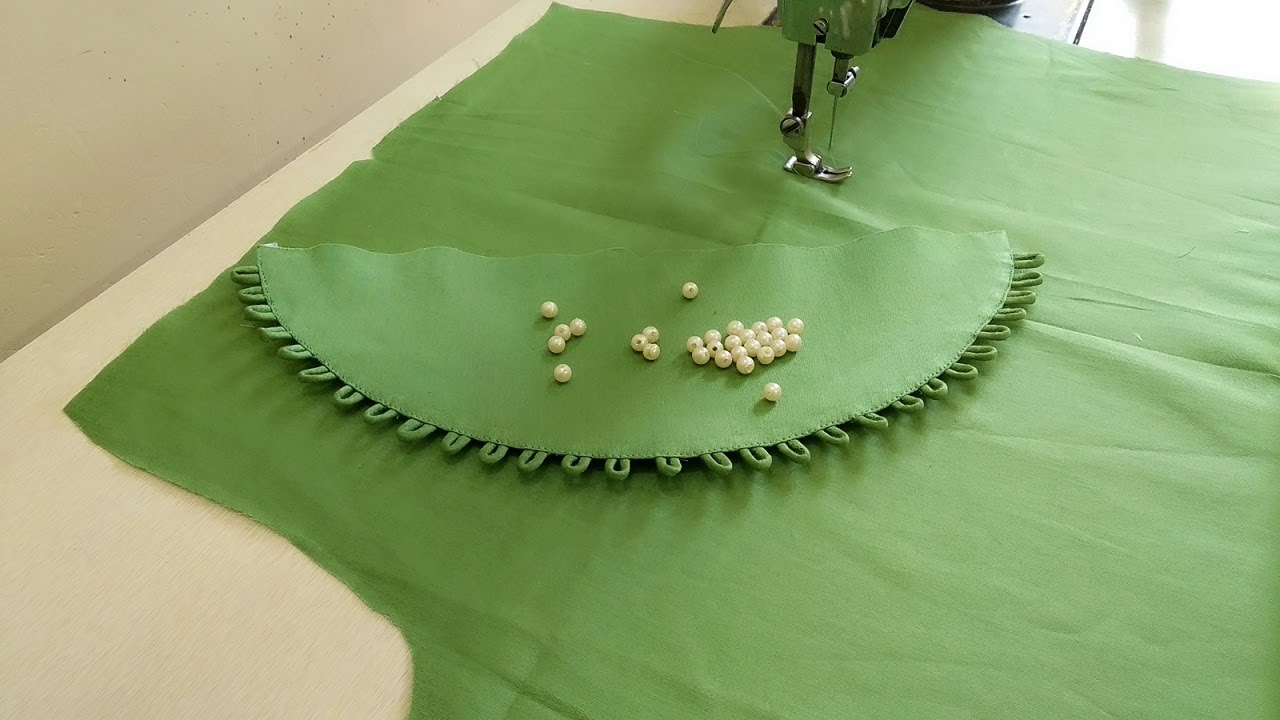 Boat Neck Design with Dori Loops & Pearls | Stylish Neck Design with Dori Loops