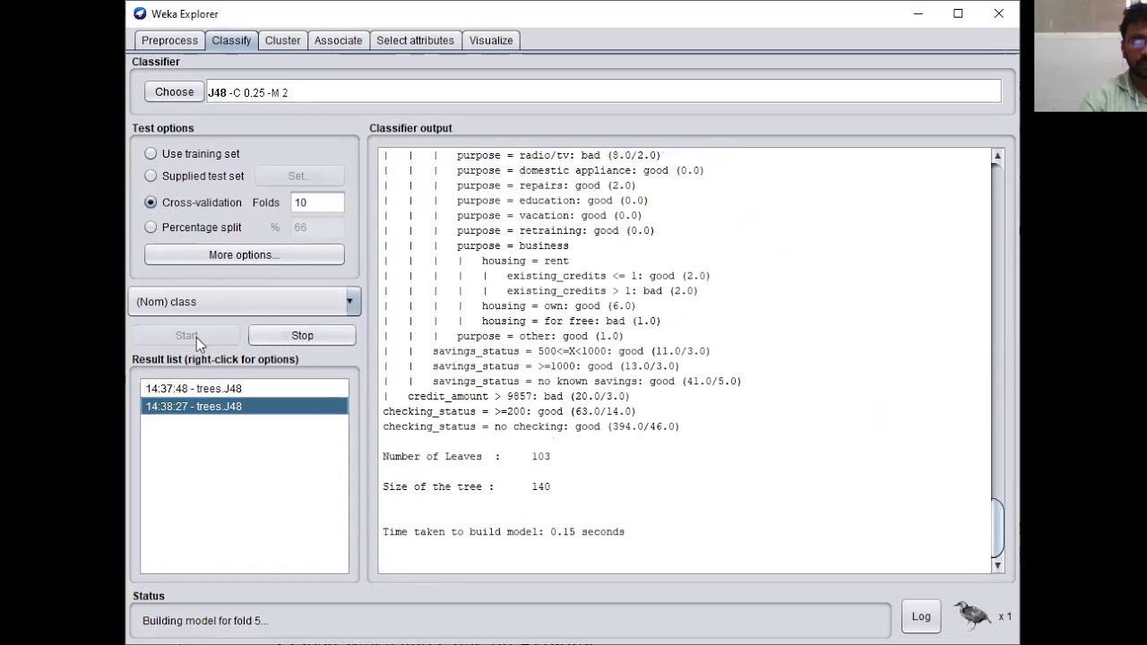 How to construct a decision tree and using cross validation in weka tool