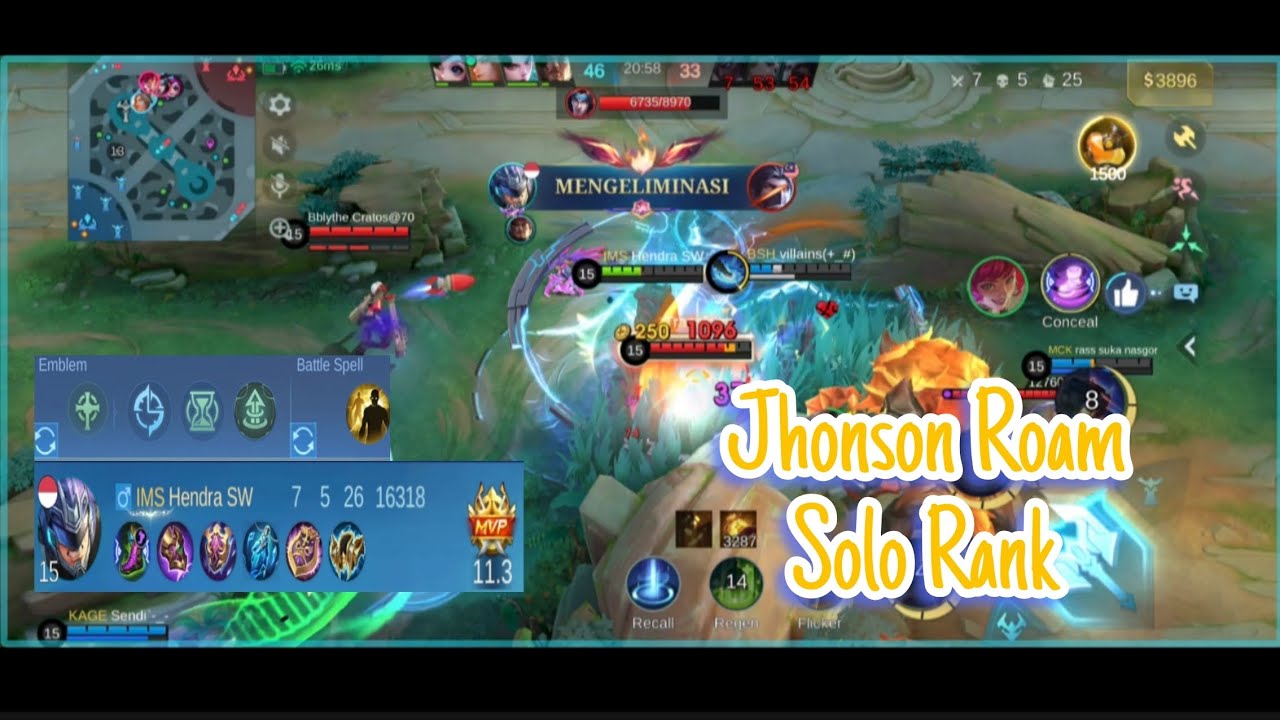 Jhonson Roam Solo Rank vs Hyper Hayabusa, Karrie, Beatrix, Kadita & Badang