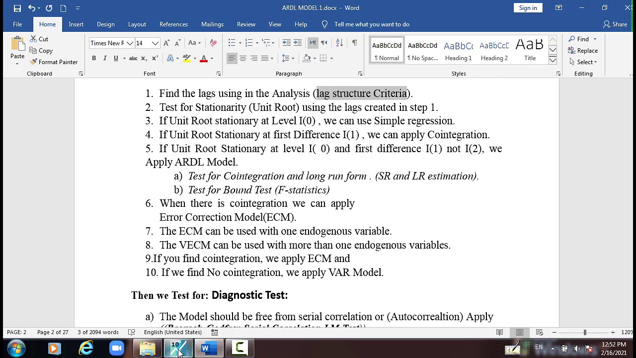 (EViews 10) Auto regressive Distributed Lag  (ARDL) and ECM Model Estimation