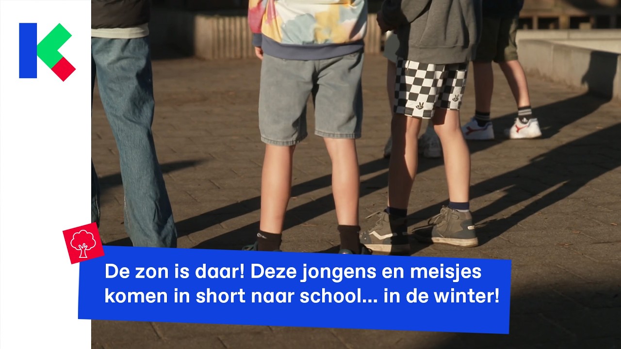 De zon is daar! Deze jongens en meisjes komen in short naar school... in de winter!