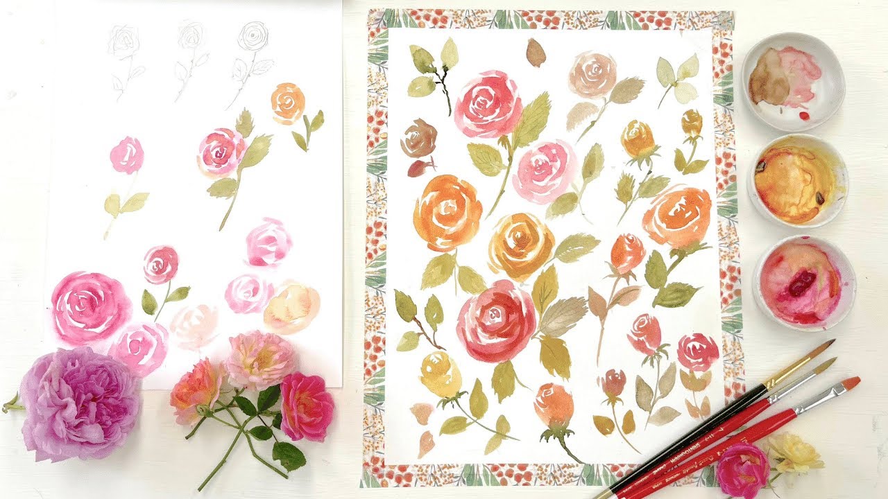 How to Paint Watercolor Roses and Rosebuds - Three Easy Ways to Paint Pretty Watercolor Roses