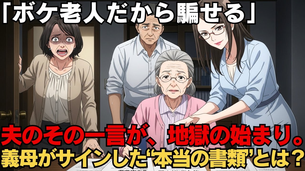 「ボケ老人だから騙せる」と家の権利書にサインさせた夫。実は母は演技で、彼らがサインしたのはヤクザへの借用書だった。