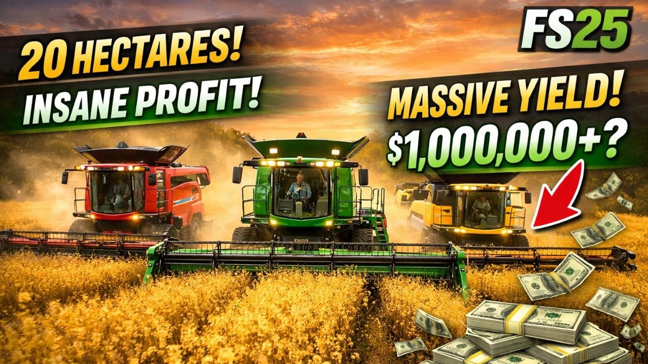20 Hectare CANOLA Harvest with 3 MASSIVE Harvesters in FS25! 🌾🚜💰 | Farming Simulator 25 #gameplay