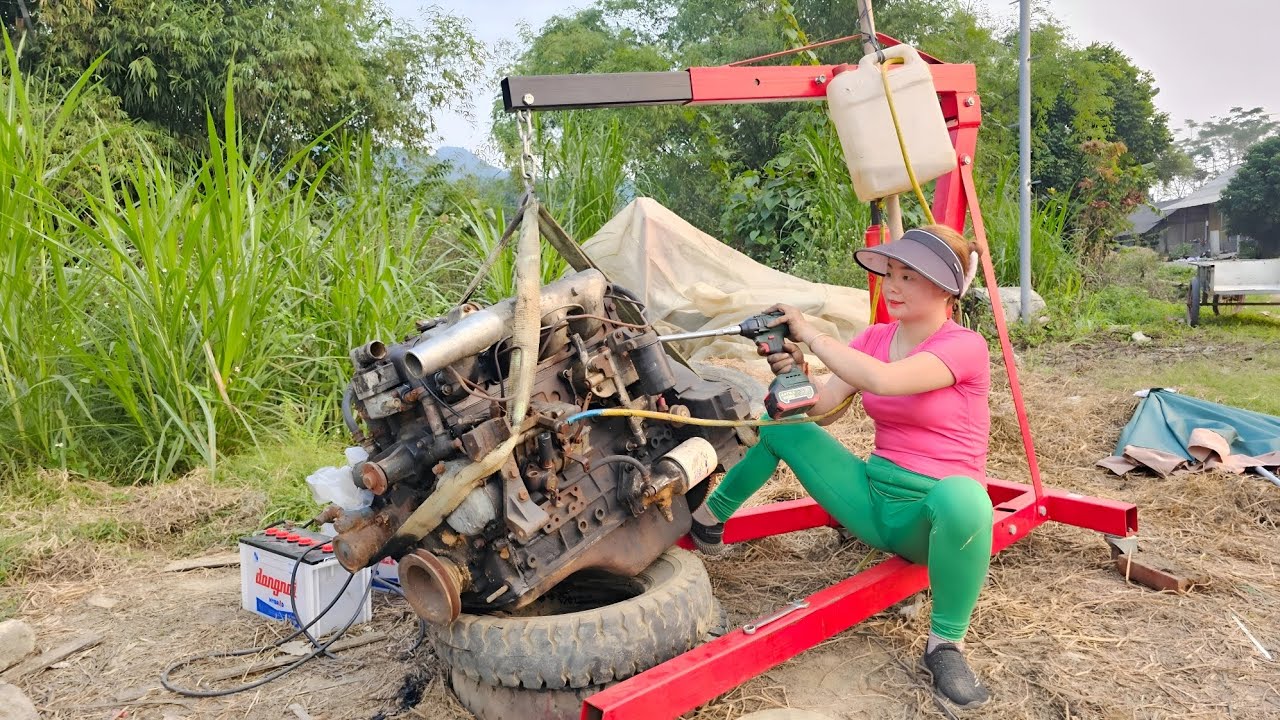Girl repairs and restores 4102 high pressure pump motor.