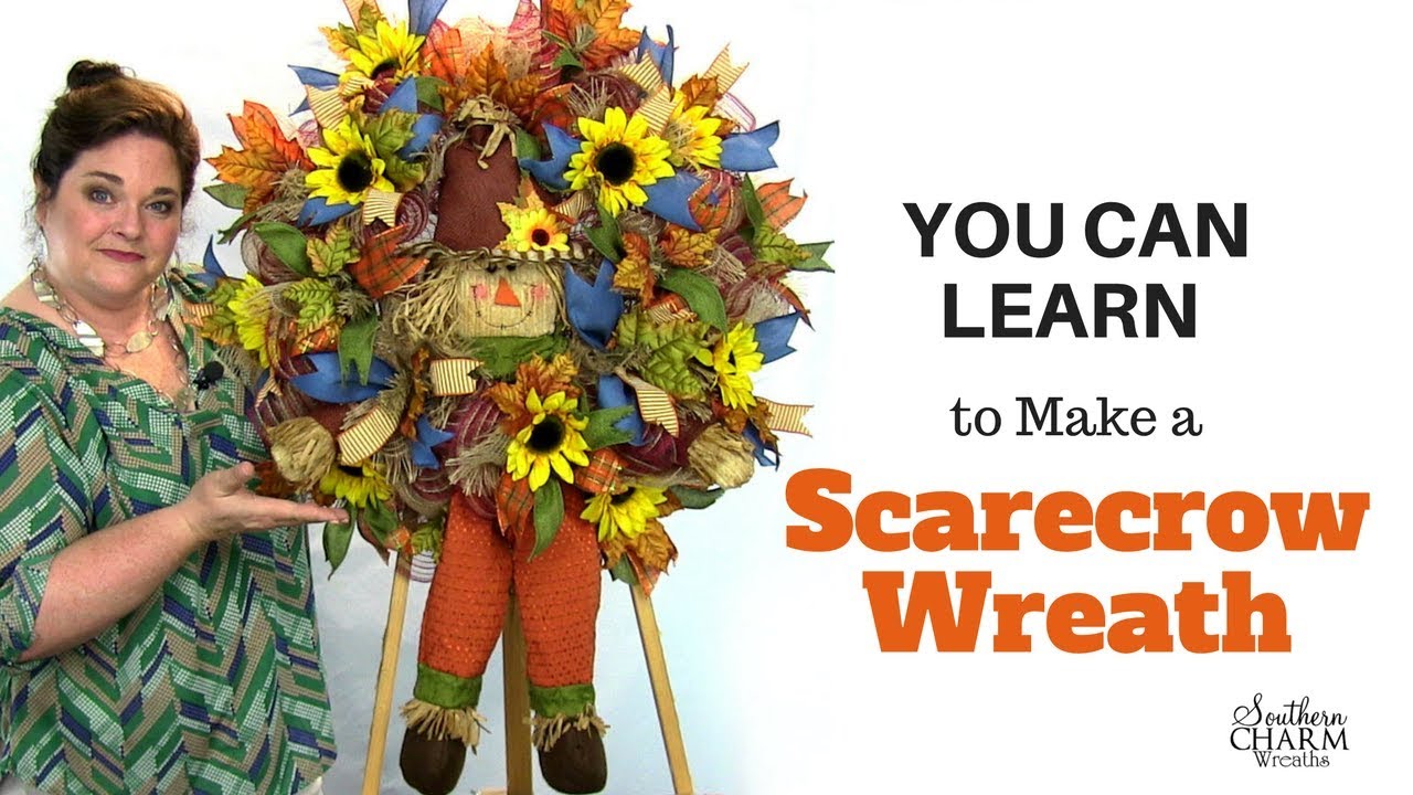 Wreath Making of the Month Club - August 2017 Learn to Make a Deco Mesh Scarecrow Wreath