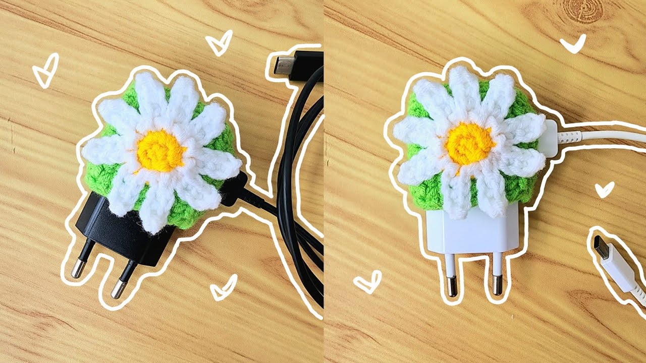 🌼 Daisy Charger Adaptor Cover Crochet Tutorial 🌼 | Rajut Sarung Casan | Samsung Charger