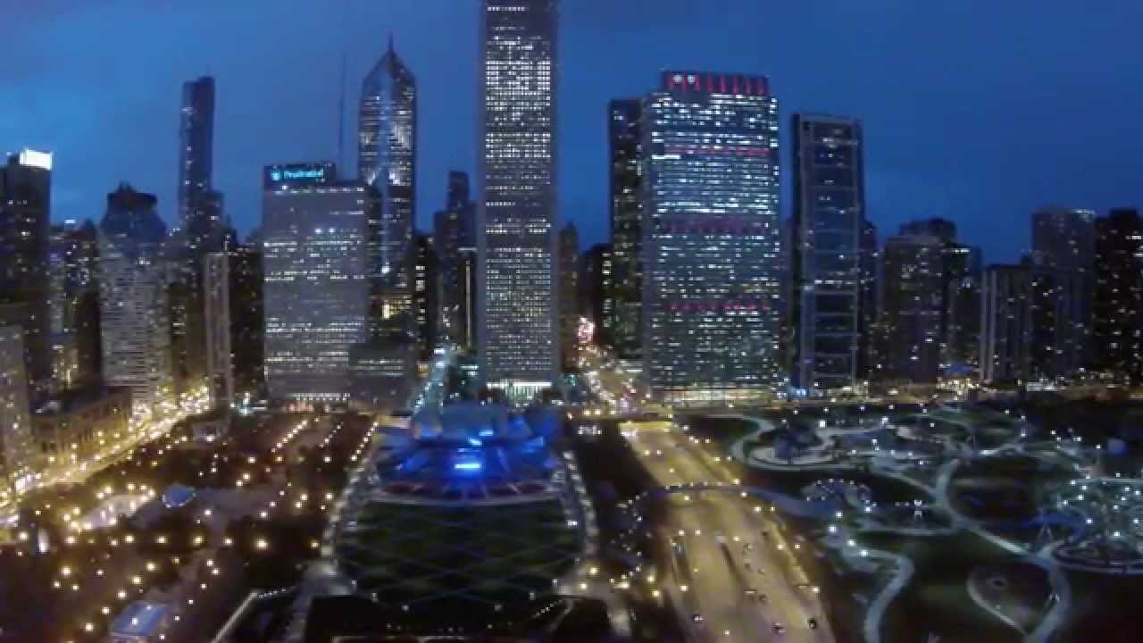Chicago Parks SunSet Drone Flyover HD1080p