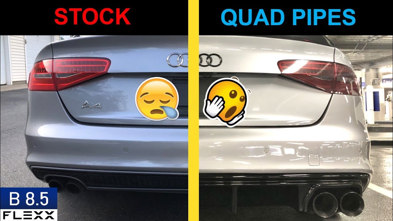 My Audi A4 from 1 TIP to QUAD TIP Exhaust - Sounds AWESOME!