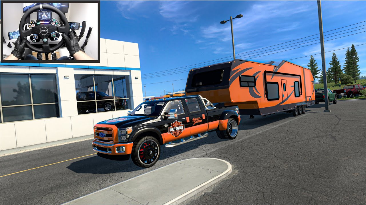 Ford F350 Heavy Duty Towing Luxurious Camper in American Truck Simulator - Moza R9 Setup