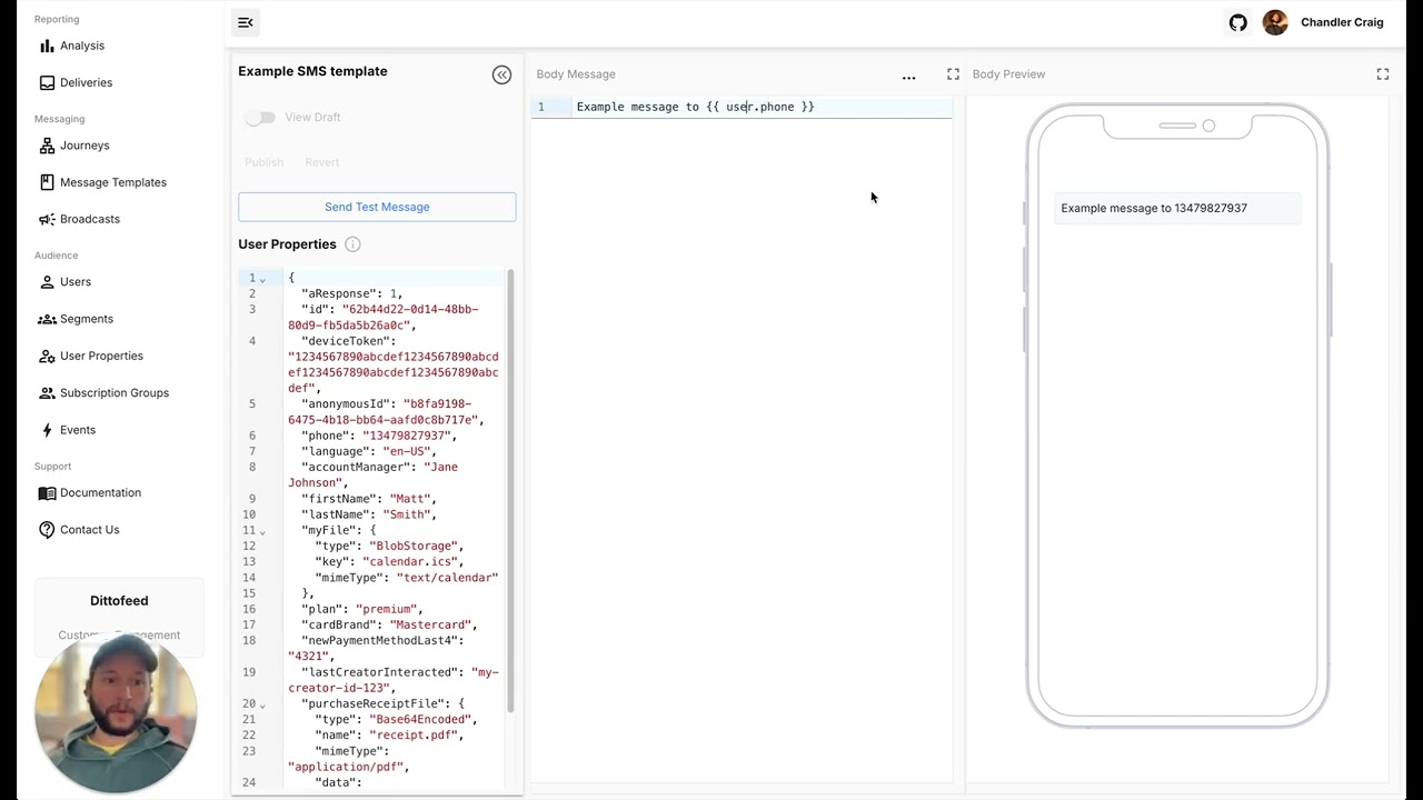 Dittofeed SMS Template Editor