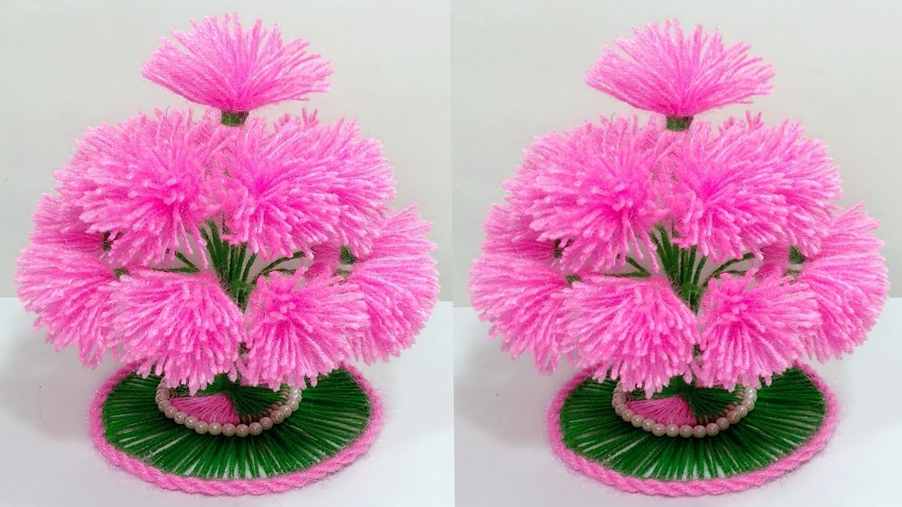 ऊन से गुलदस्ता बनाने का तरीका/EASY WOOLEN GULDASTA/FLOWER VASE CRAFT