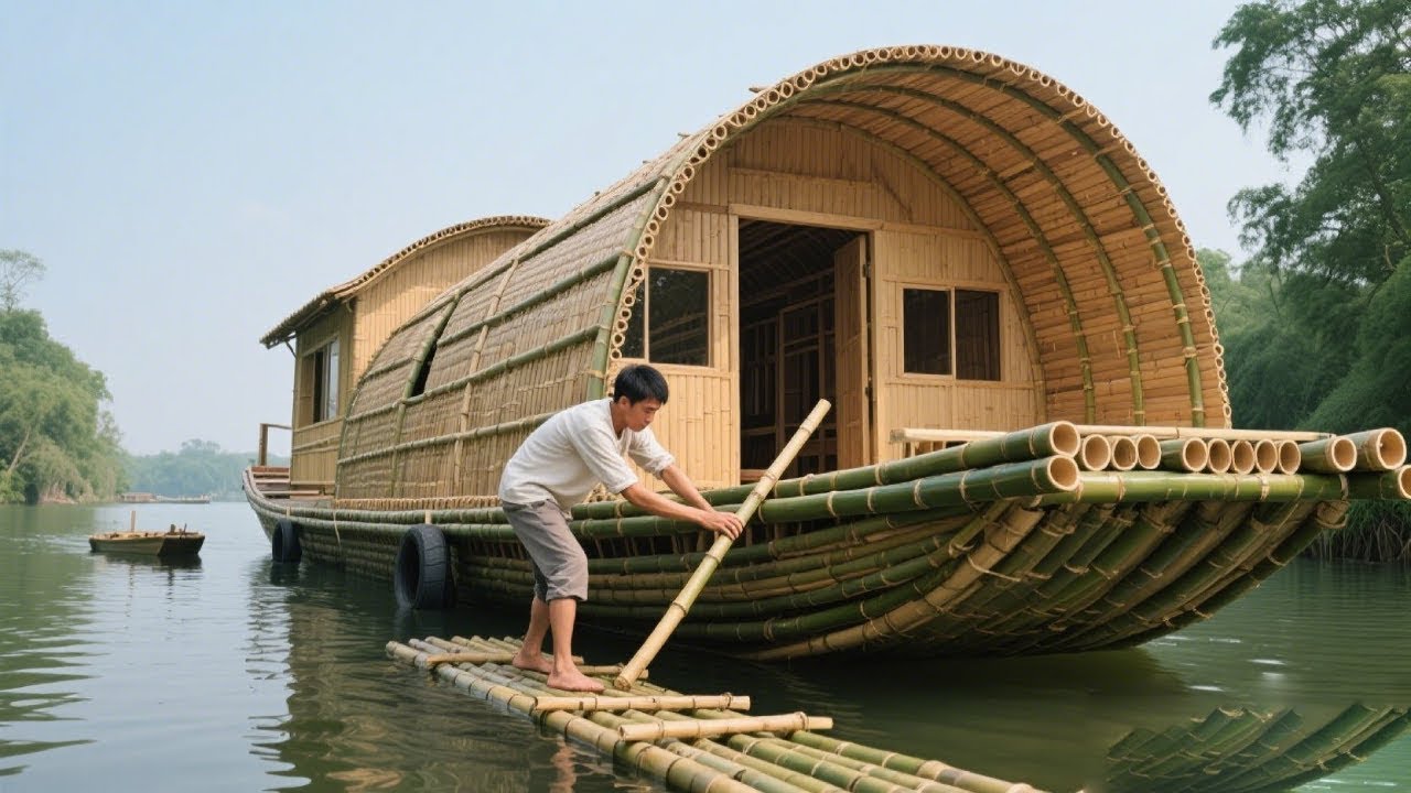 30 Days of Survival in the Jungle - Techniques for Building a Huge Movable Boathouse By Bamboo