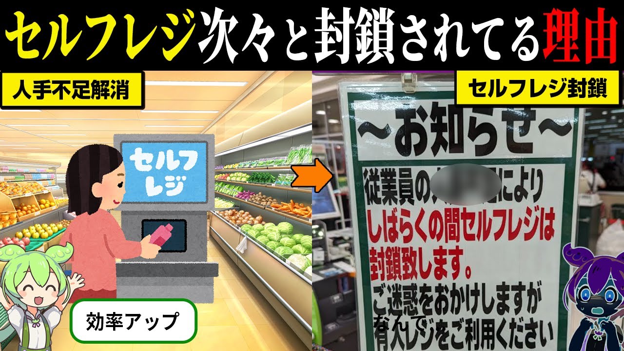 なぜセルフレジが次々と封鎖されてるのか？【ずんだもん＆ゆっくり解説】