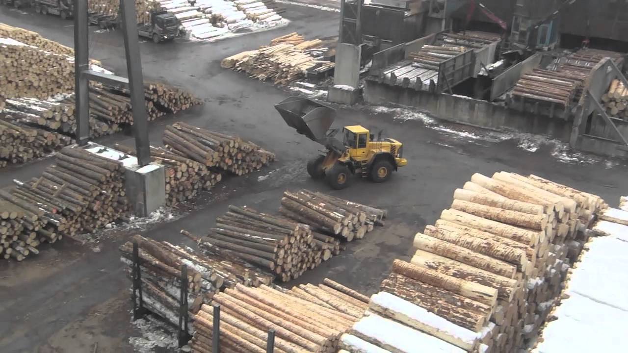 Kalmar logstacker, Liebherr excavator, Volvo wheel loader - binderholz sawmill in Austria