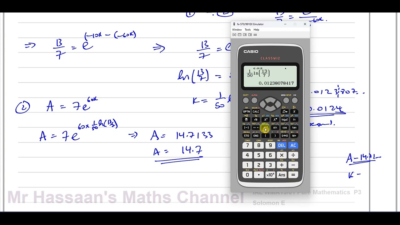 [8], A2, (IAL), Pure Mathematics, (P3),-Solomon Paper E, Q7, Exponentials & Logarithms