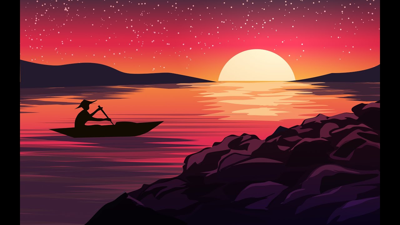 Vector sunset landscape on Inkscape | Speed art
