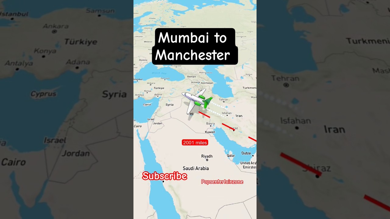 Mumbai India to Manchester UK flight travel map🗺️✈️