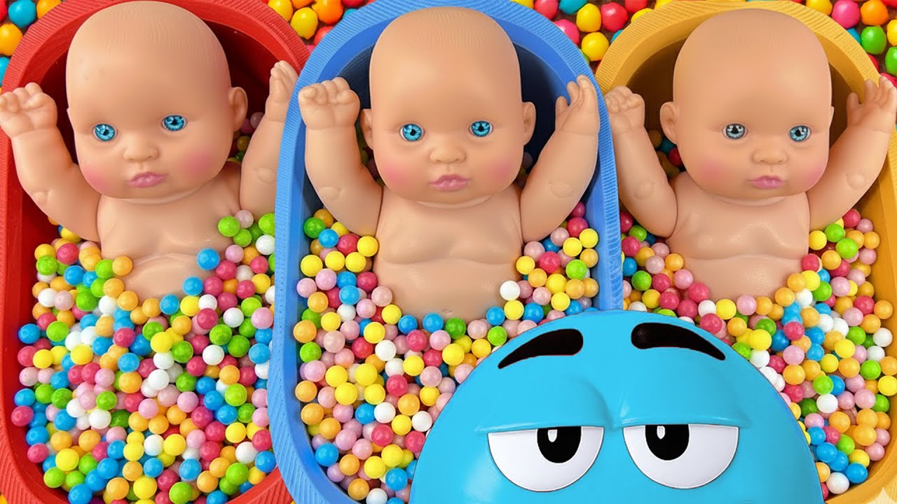 Full of 3 Rainbow BathTubs Candy with M&M's & Magic Slime Cutting Video