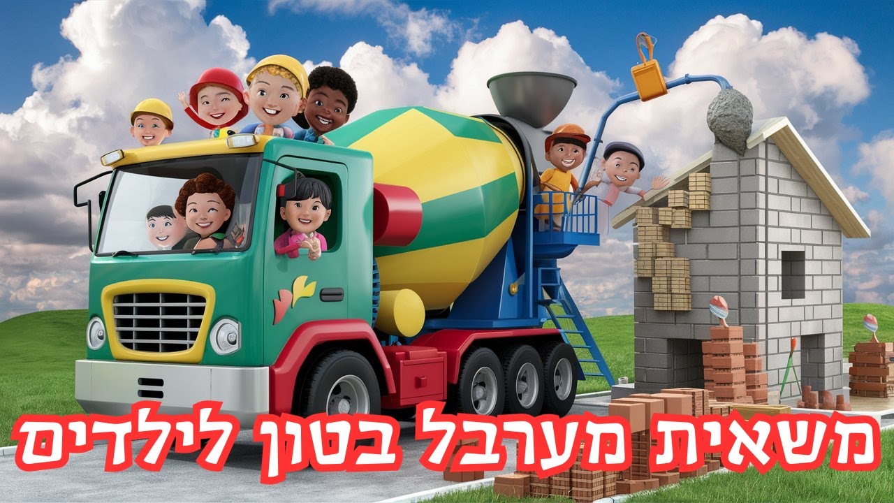 משאיות מערבל בטון לילדים בעברית 🚚 משאיות לילדים משאית בטון איך עושים ומה עושים עם בטון?