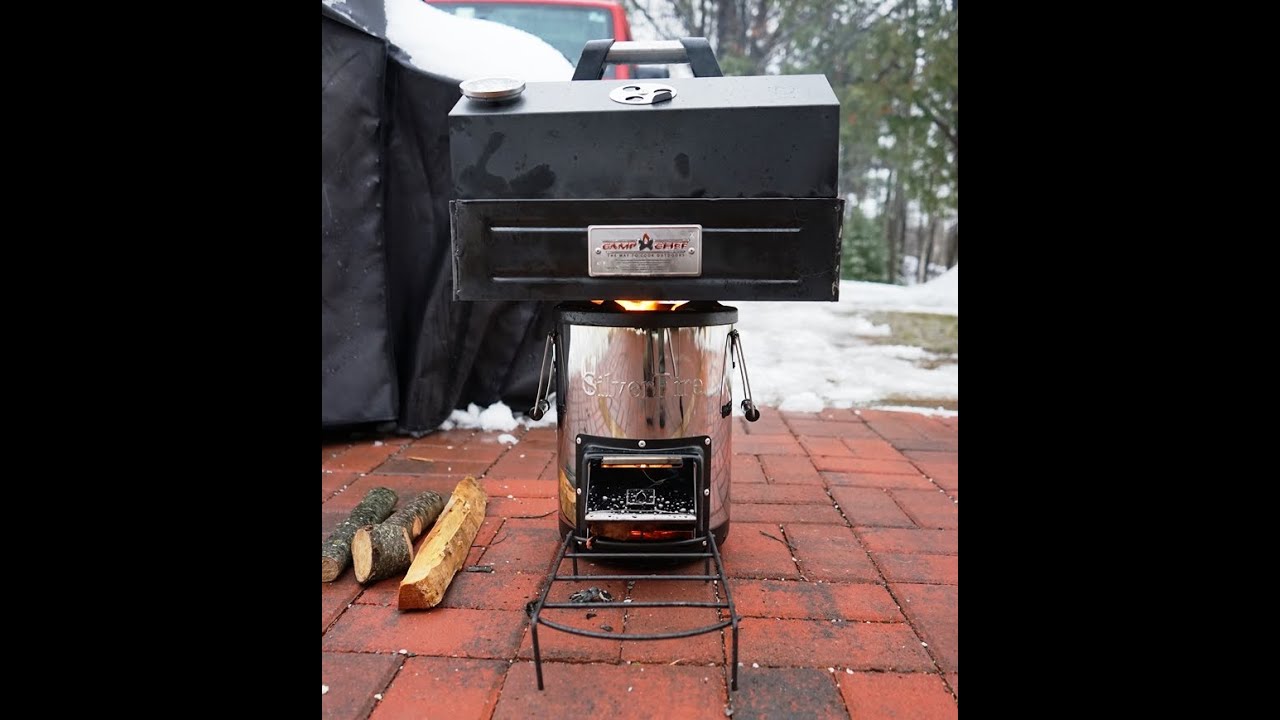 Silverfire Survivor Rocket Stove and Camp Chef BB100L grill box