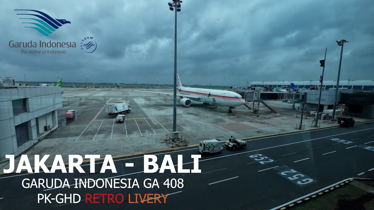 Virtual Trip Jakarta - Bali || Garuda Indonesia Economy Class PK-GHD Airbus A330-300 Retro Livery