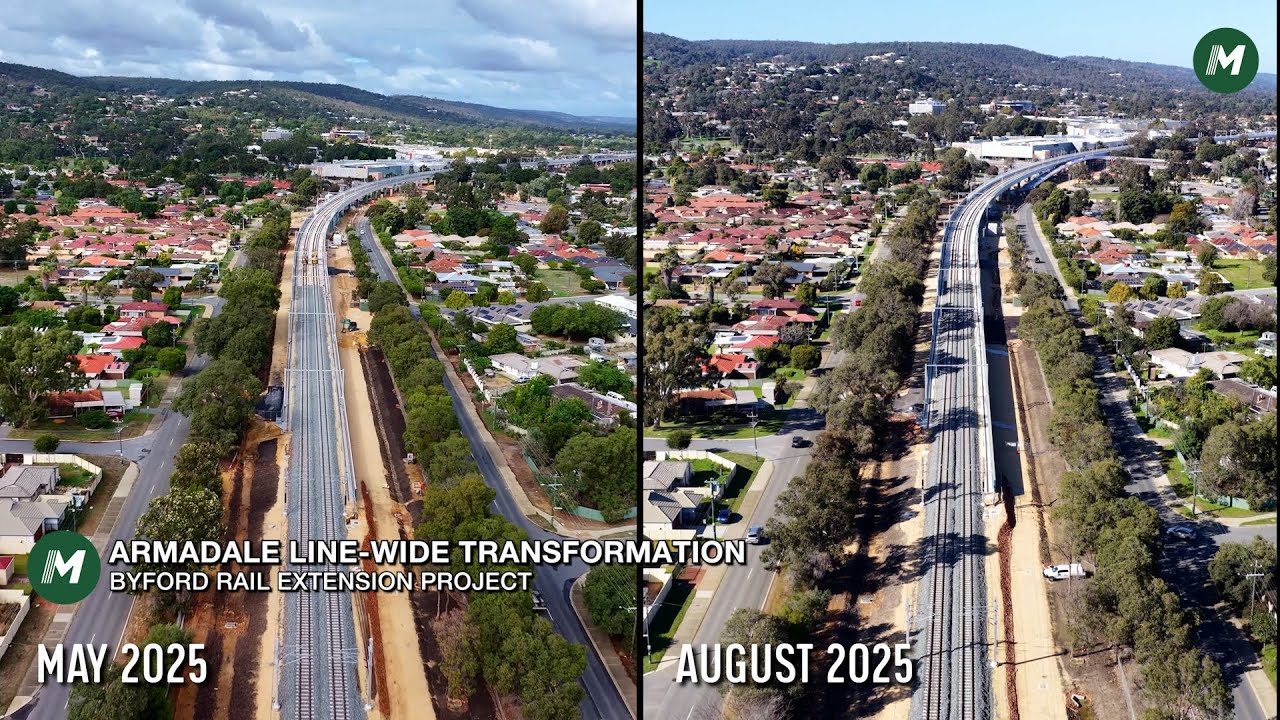 METRONET Byford Rail Extension Project (side-by-side comparison) - May to August 2025