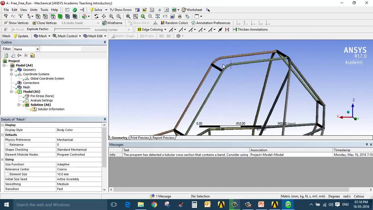 ATV Roll Cage Analysis Using 1D Meshing and Static Analysis