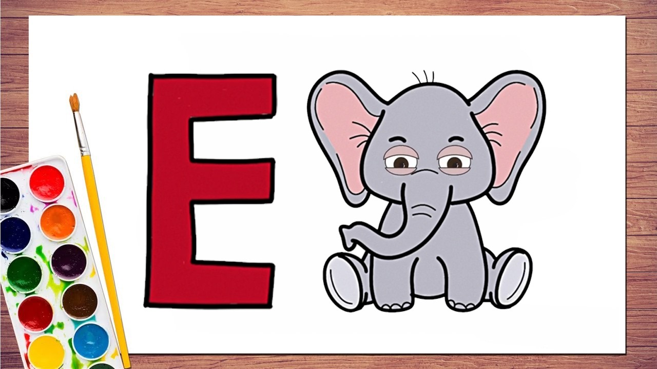 Alphabet E Drawing with Elephant | Learn to Draw Alphabet E with Elephant | Step by Step for Kids