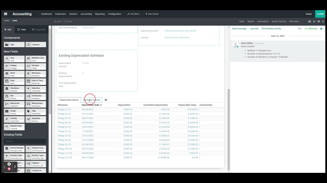 Odoo Accounting - Visualize Serial Number for an Asset