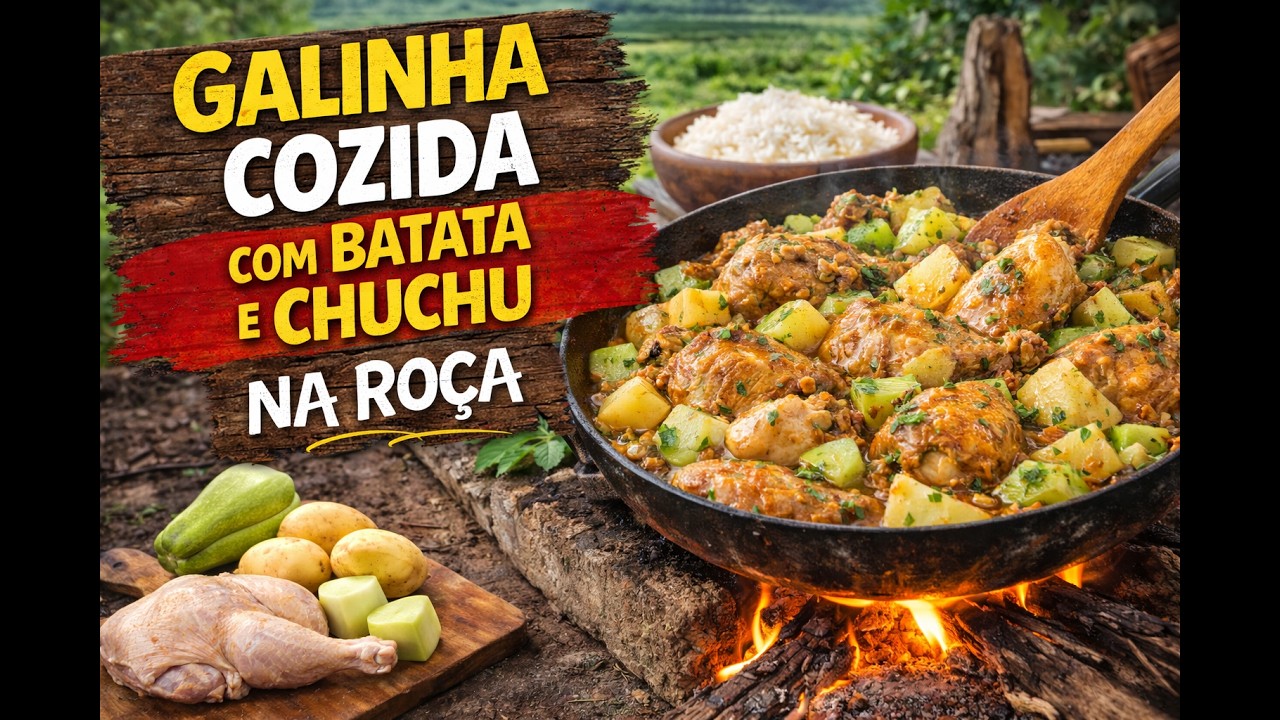Galinha Cozida com Batata e Chuchu Fresquinhos da Roça!