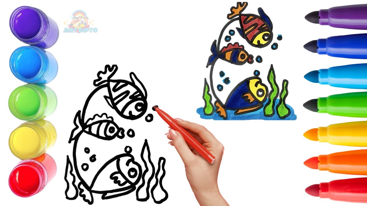 Как нарисовать милую рыбку. Рисование, раскрашивание и рисование для детей и малышей. Детское иск...