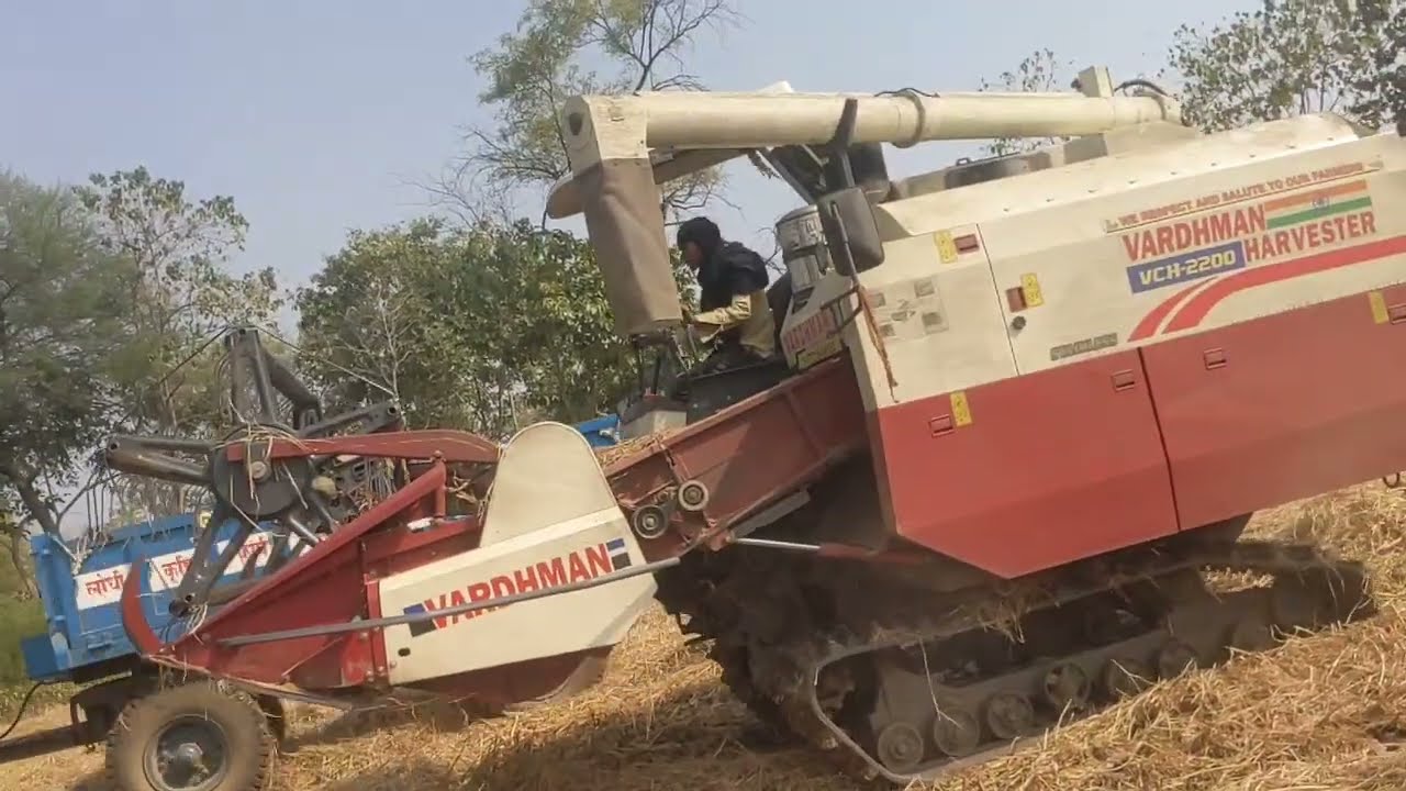 Vardhman harvester first time cutting in mud fully loded power track  tractor 