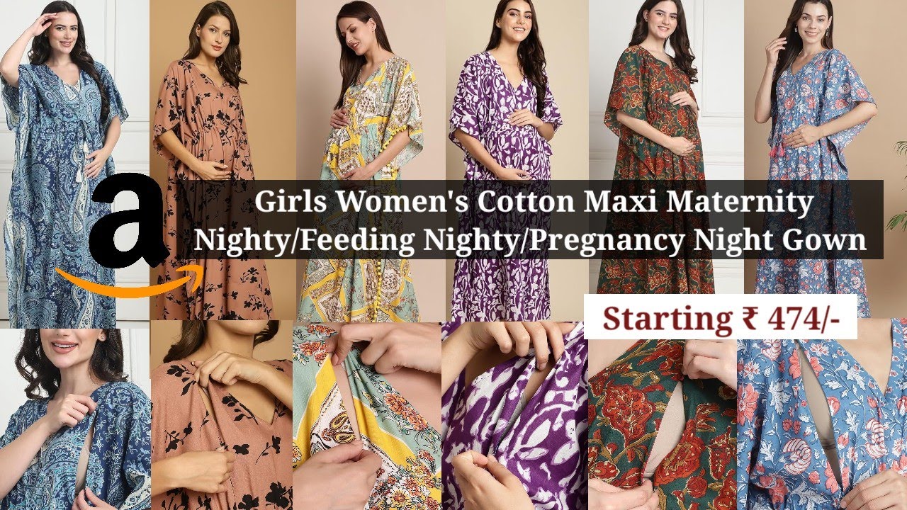 Girls Women's Cotton Maxi Maternity Nighty/Feeding Nighty/Pregnancy Night Gown/ Amazon Nighty Haul