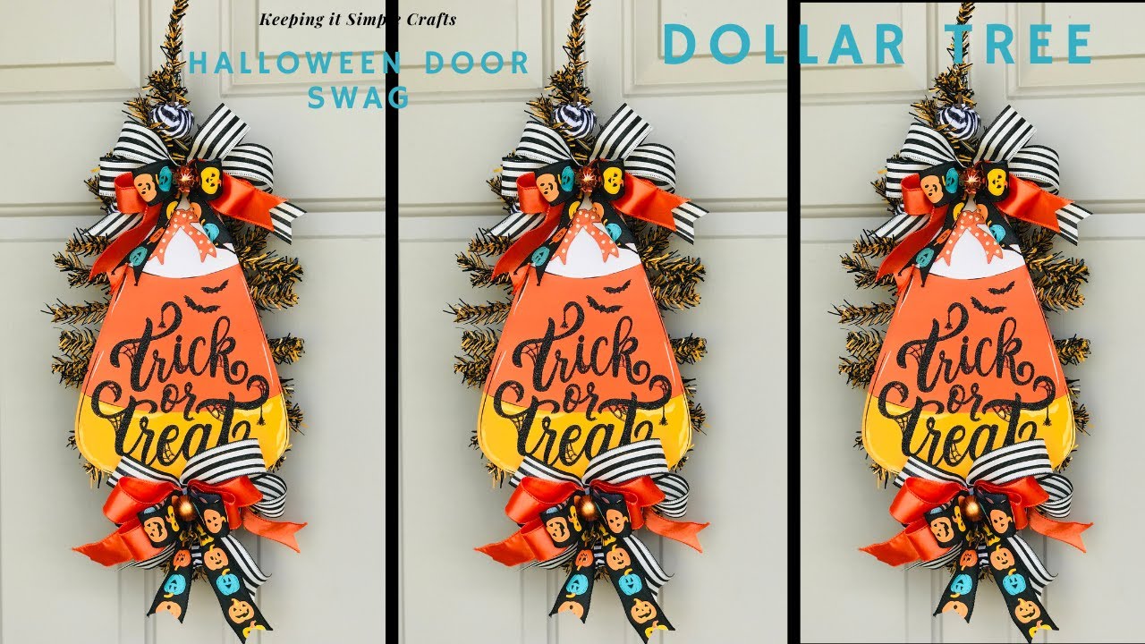 DOLLAR TREE HALLOWEEN 🎃DOOR SWAG WREATH DOOR HANGER TUTORIAL HIGH END LOOK EASY TO MAKE 🎃BOW DIY
