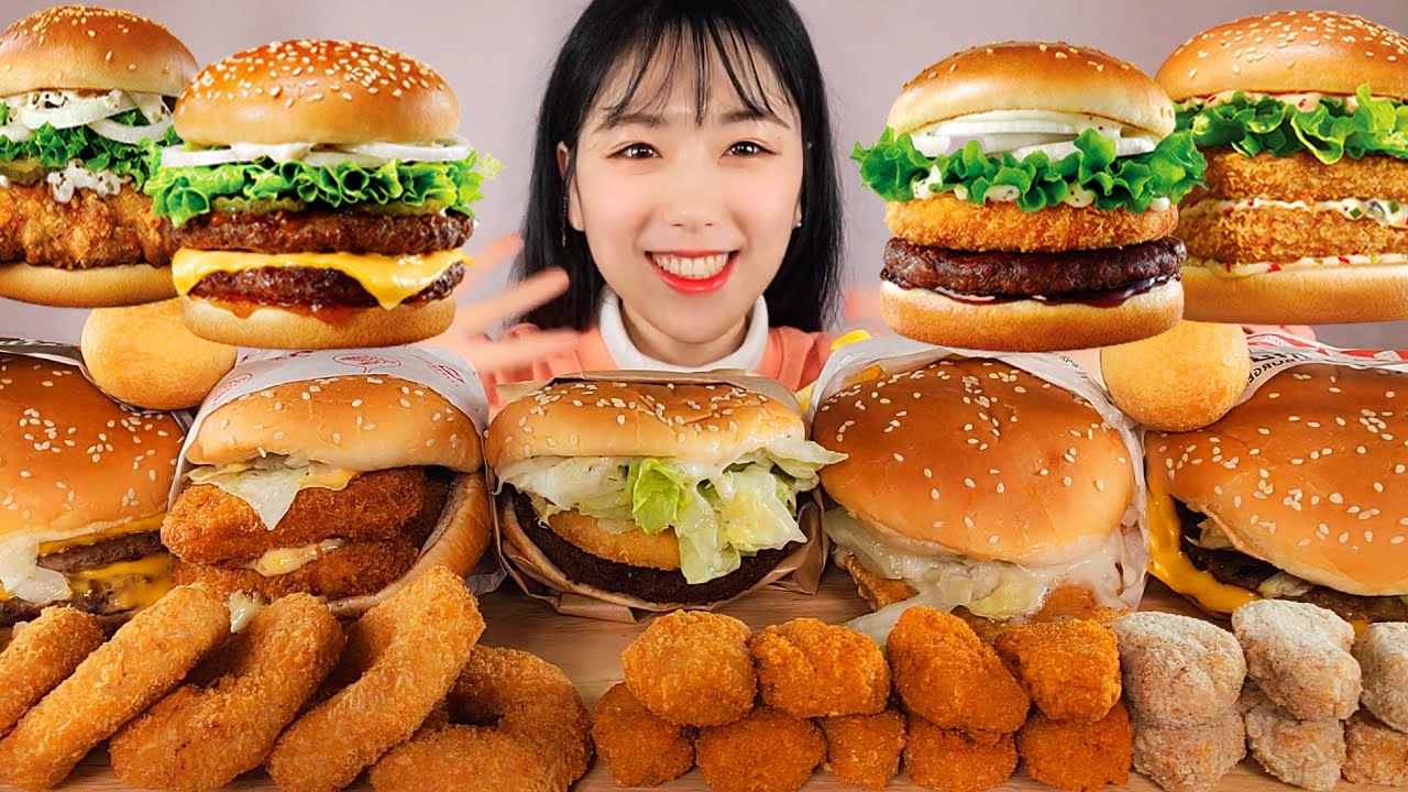 롯데리아 햄버거 사이드메뉴 먹방:) Fried hamburger chicken squid Mukbang