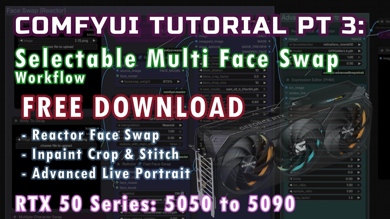 Бесплатный редактор выражений лица ComfyUI RTX 50 Series: Inpaint, Crop Reactor, Insight.