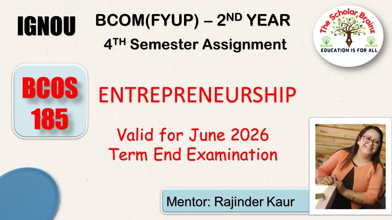 IGNOU BCOMFYUP BCOS 185 ENTREPRENEURSHIP Solved Assignment valid for June 2026 exam
