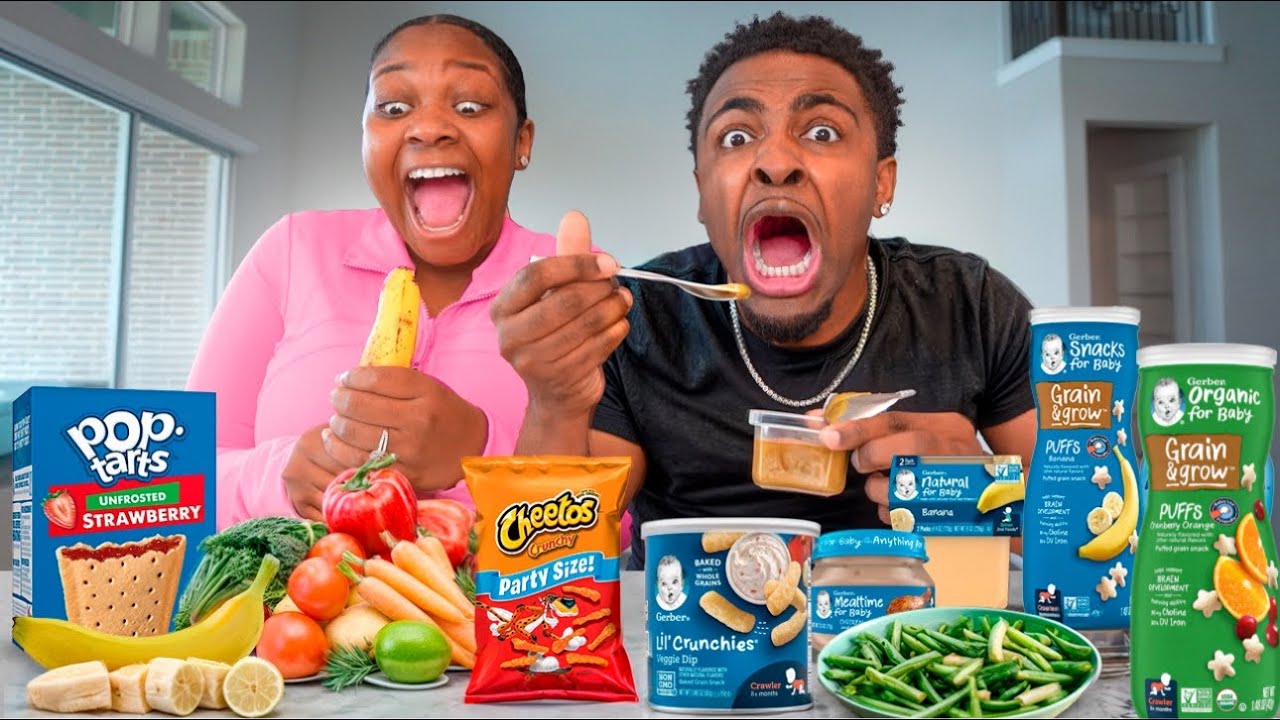 BABY FOOD VS ADULT FOOD CHALLENGE! (VOMIT ALERT)