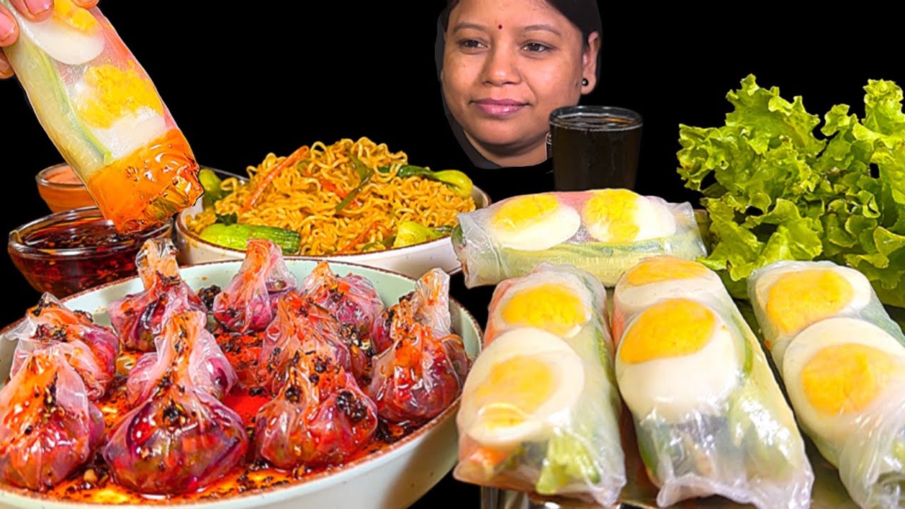 EATING RICE PAPER ROLL, RICE PAPER DUMPLINGS WITH CHILLI OIL & MAGGI | EATING SHOW | ASMR MUKBANG