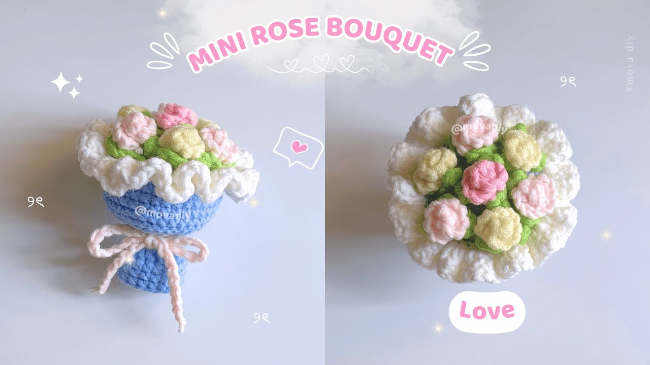 💖 How to Crochet Mini Rose Bouquet 🌹 Crochet valentine | Crochet gift | Mova DIY