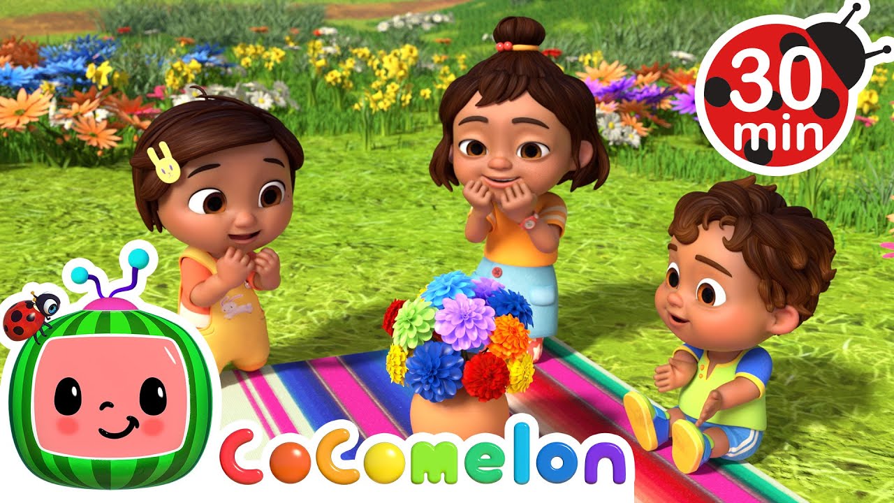 Learning colours with the rainbow flowers! | Cocomelon and Little Angel Nursery Rhymes